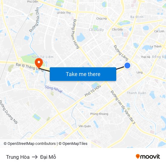 Trung Hòa to Đại Mỗ map