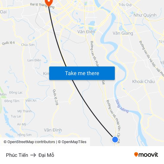 Phúc Tiến to Đại Mỗ map