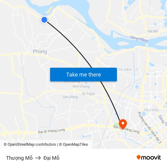 Thượng Mỗ to Đại Mỗ map