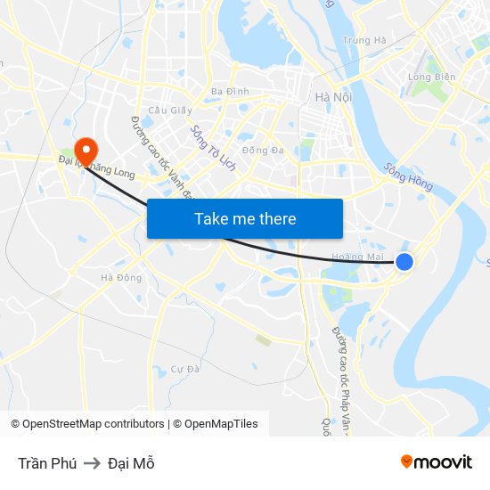 Trần Phú to Đại Mỗ map