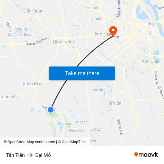 Tân Tiến to Đại Mỗ map