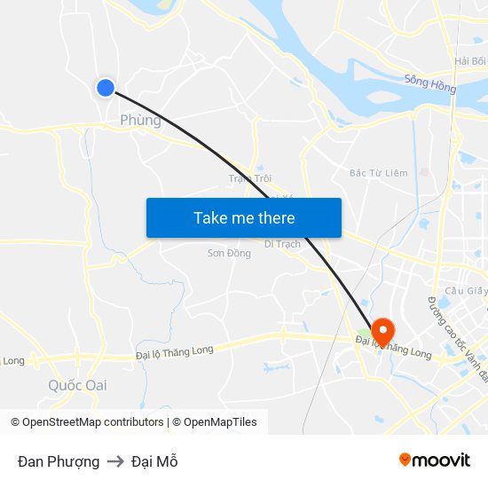 Đan Phượng to Đại Mỗ map