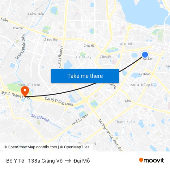 Bộ Y Tế - 138a Giảng Võ to Đại Mỗ map