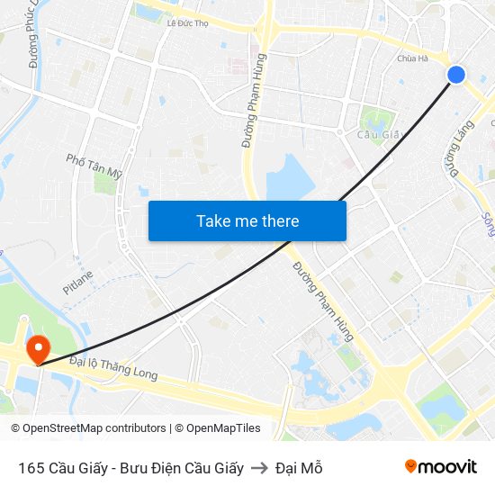 165 Cầu Giấy - Bưu Điện Cầu Giấy to Đại Mỗ map