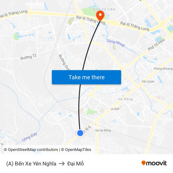 (A) Bến Xe Yên Nghĩa to Đại Mỗ map