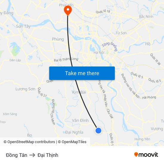 Đồng Tân to Đại Thịnh map