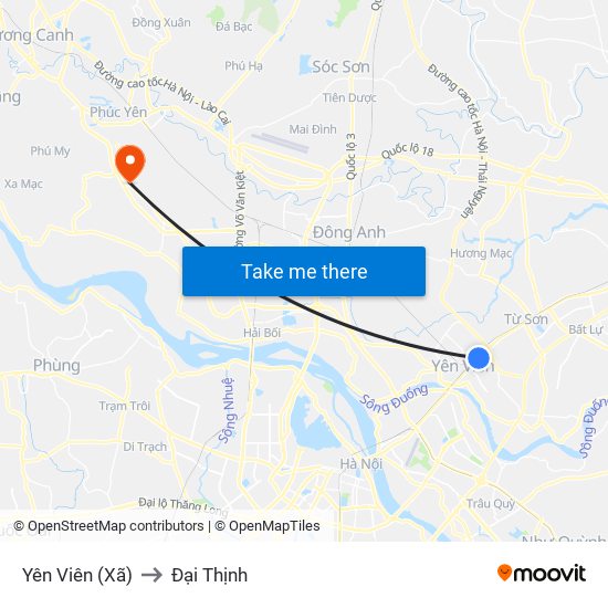 Yên Viên (Xã) to Đại Thịnh map