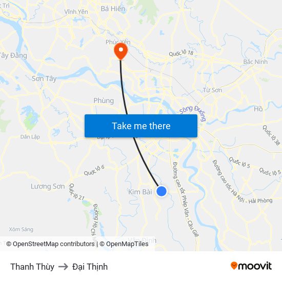 Thanh Thùy to Đại Thịnh map