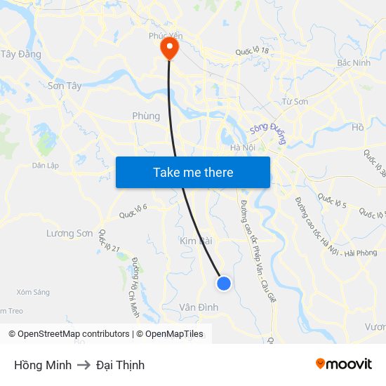 Hồng Minh to Đại Thịnh map