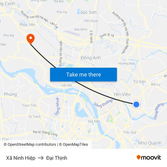 Xã Ninh Hiệp to Đại Thịnh map