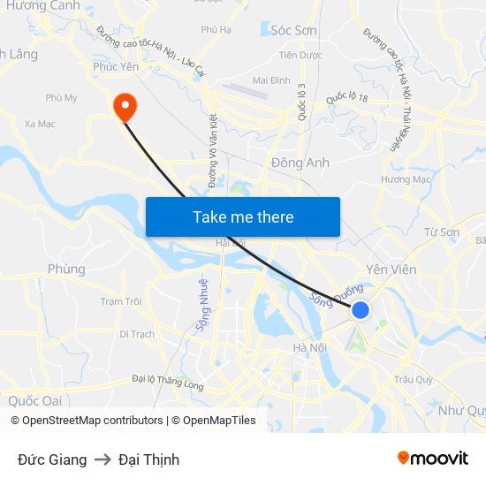 Đức Giang to Đại Thịnh map