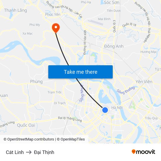 Cát Linh to Đại Thịnh map