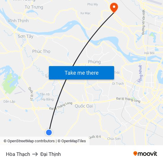 Hòa Thạch to Đại Thịnh map