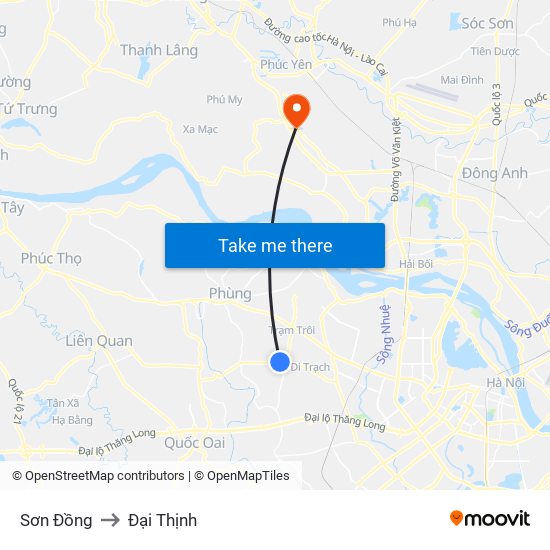 Sơn Đồng to Đại Thịnh map