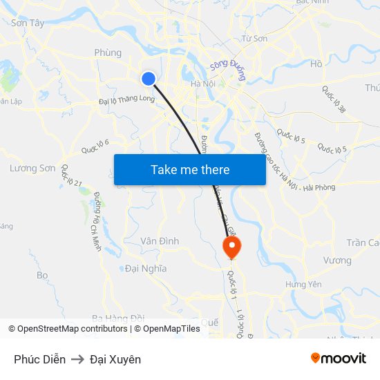 Phúc Diễn to Đại Xuyên map