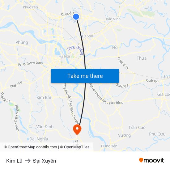 Kim Lũ to Đại Xuyên map