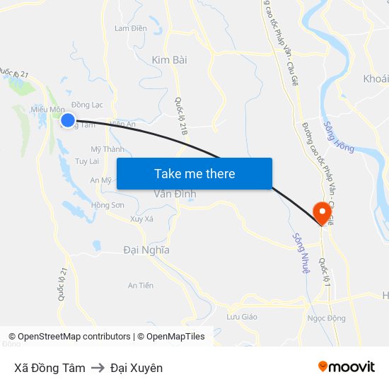 Xã Đồng Tâm to Đại Xuyên map