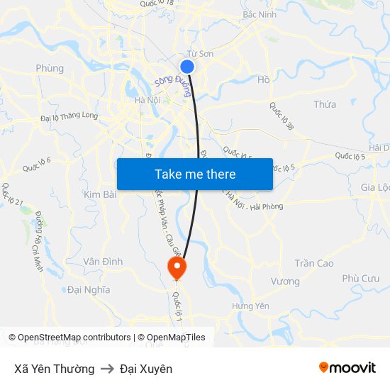 Xã Yên Thường to Đại Xuyên map