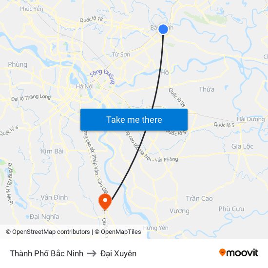 Thành Phố Bắc Ninh to Đại Xuyên map