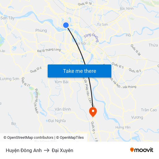 Huyện Đông Anh to Đại Xuyên map