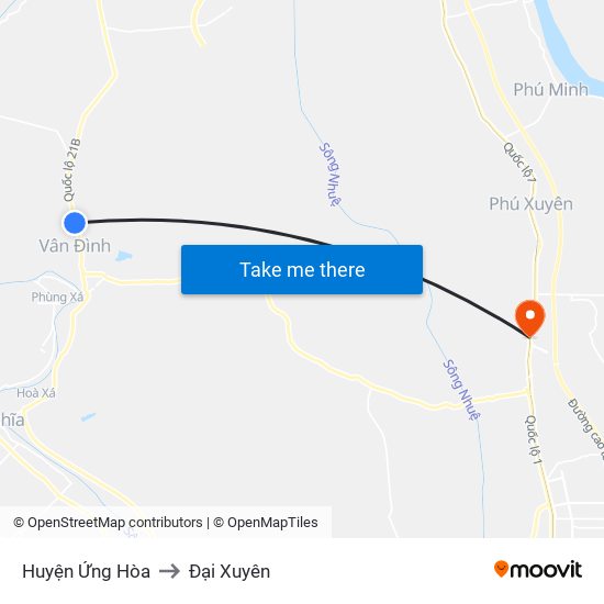 Huyện Ứng Hòa to Đại Xuyên map