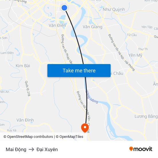 Mai Động to Đại Xuyên map