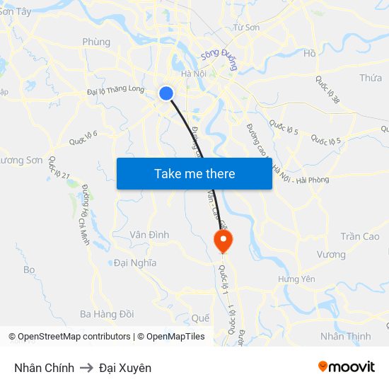 Nhân Chính to Đại Xuyên map