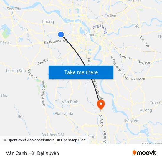 Vân Canh to Đại Xuyên map