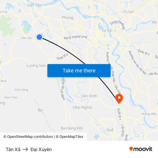 Tân Xã to Đại Xuyên map