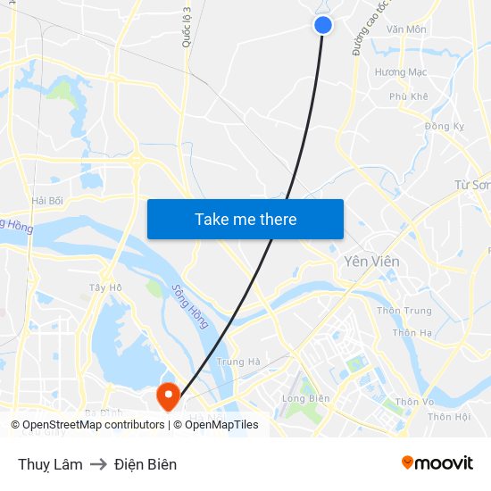 Thuỵ Lâm to Điện Biên map