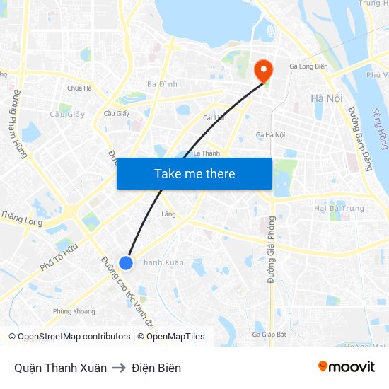 Quận Thanh Xuân to Điện Biên map