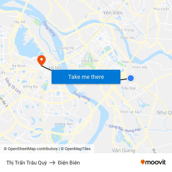 Thị Trấn Trâu Quỳ to Điện Biên map