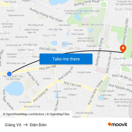 Giảng Võ to Điện Biên map