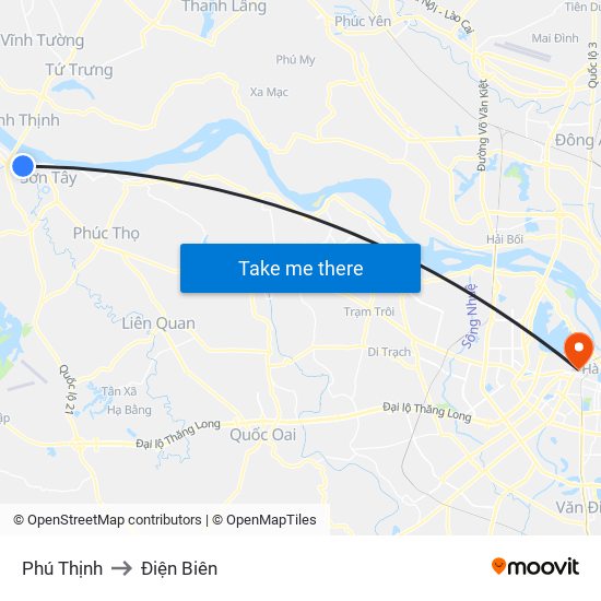 Phú Thịnh to Điện Biên map