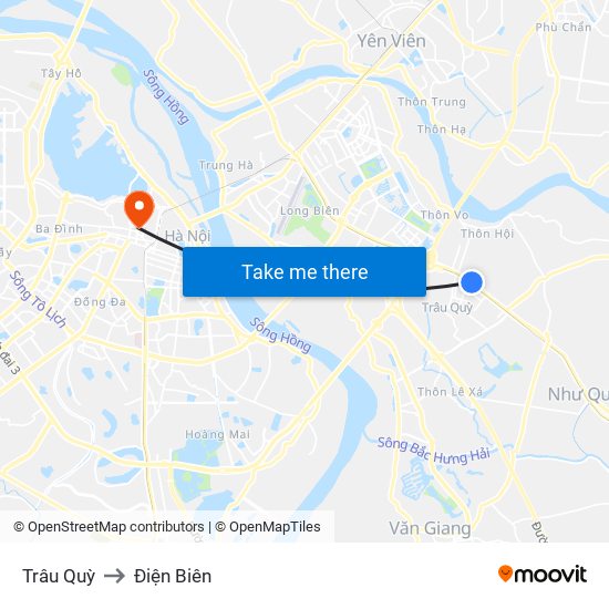 Trâu Quỳ to Điện Biên map