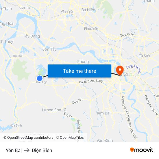 Yên Bài to Điện Biên map