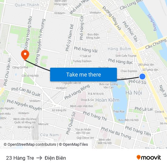 23 Hàng Tre to Điện Biên map