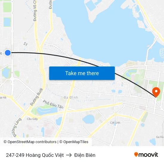 247-249 Hoàng Quốc Việt to Điện Biên map