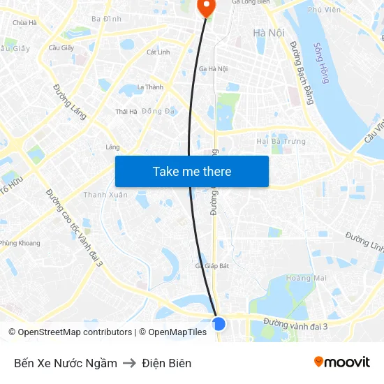 Bến Xe Nước Ngầm to Điện Biên map