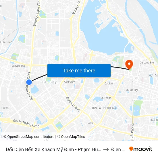 Đối Diện Bến Xe Khách Mỹ Đình - Phạm Hùng (Cột Trước) to Điện Biên map