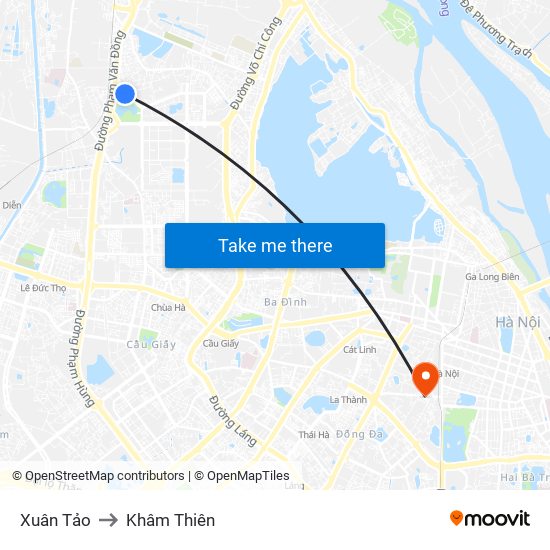 Xuân Tảo to Khâm Thiên map