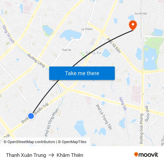 Thanh Xuân Trung to Khâm Thiên map