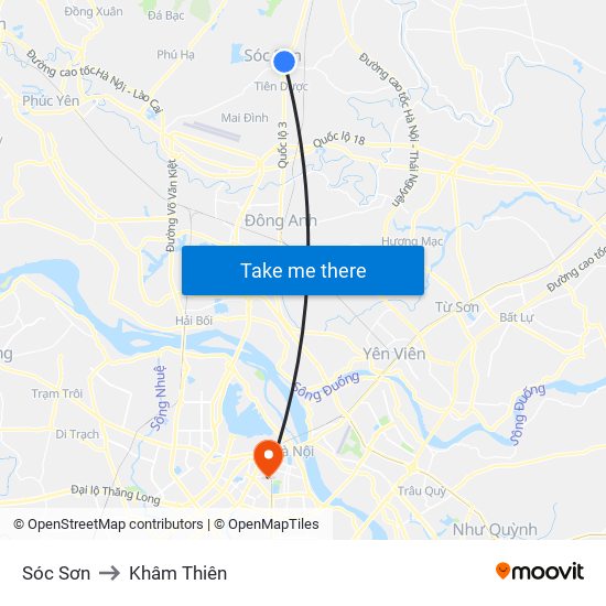 Sóc Sơn to Khâm Thiên map