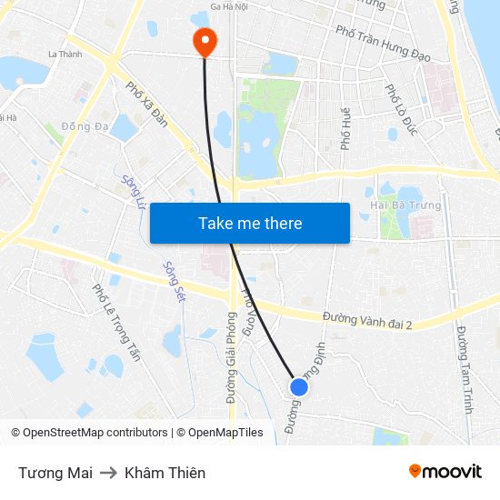 Tương Mai to Khâm Thiên map