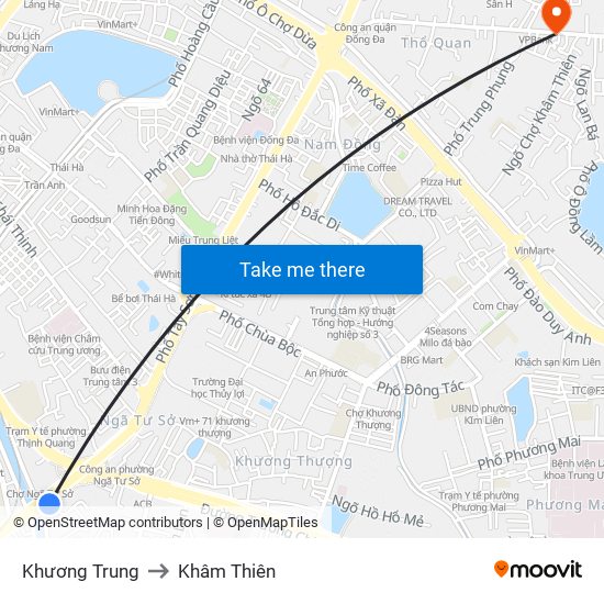 Khương Trung to Khâm Thiên map