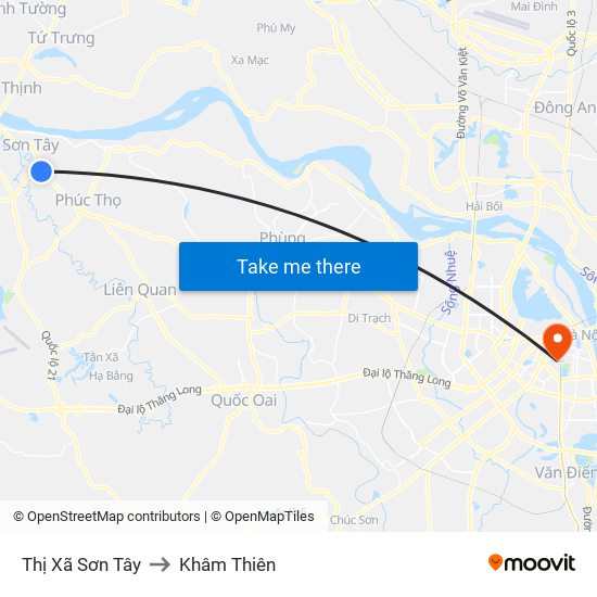 Thị Xã Sơn Tây to Khâm Thiên map