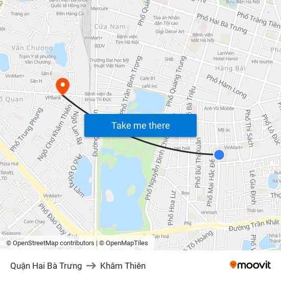 Quận Hai Bà Trưng to Khâm Thiên map