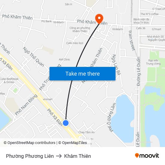 Phường Phương Liên to Khâm Thiên map