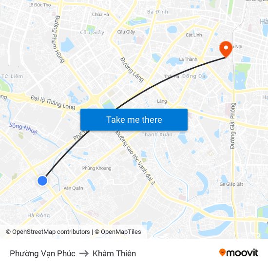 Phường Vạn Phúc to Khâm Thiên map