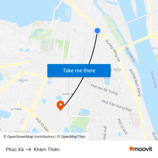 Phúc Xá to Khâm Thiên map
